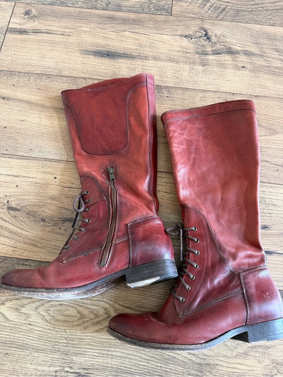 Frye Shoes - Frye Lace-Up Leather Boots – Women's Size 9 red leather made in Mexico zip